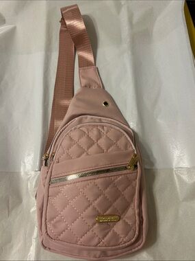 Quilted Pink Crossbody Sling Bag with Gold Accents